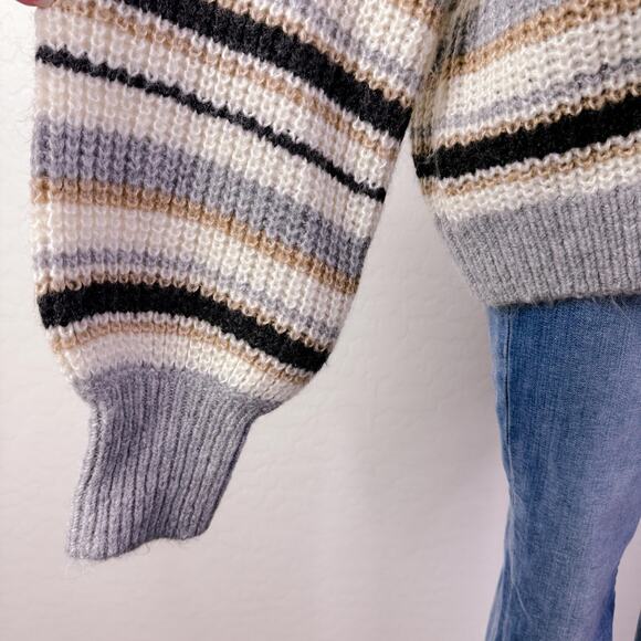 Grandpa Fisherman Striped Chunky Knit Sweater Gray Tan Cream Casual sz XL NWT - Picture 6 of 10